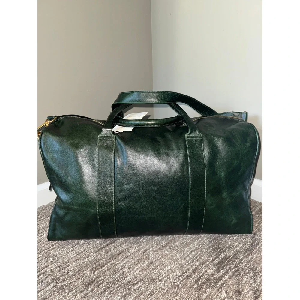 Sabandija Leather Hunter Green Weekender Duffle Tote Bag Phone Holder Set Lux